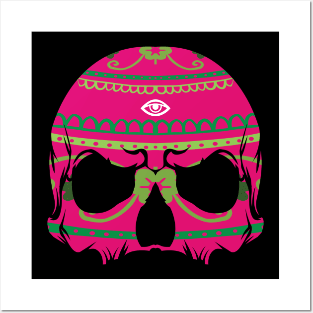 Beautiful Skull T-shirt with marijuana color and one eye Wall Art by blackdesain99